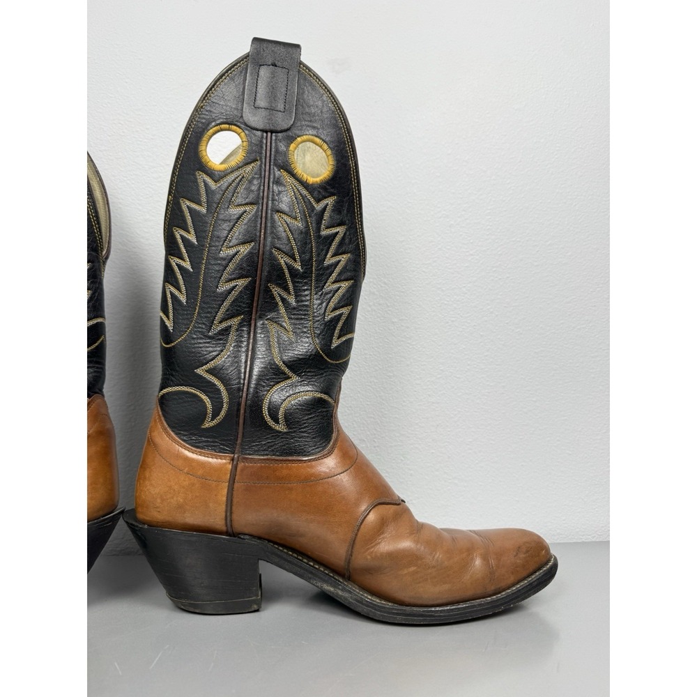 Vintage Olathe Cowboy Boots Mens 11 B Brown Black Leather Western Rodeo USA 70s - Picture 13 of 14